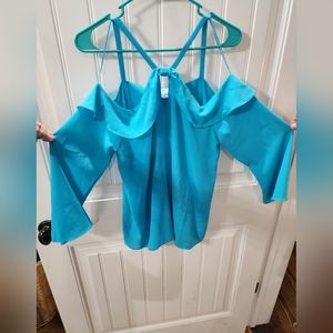 CeCe off the shoulder ruffle trim blouse